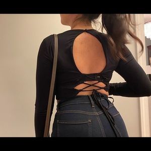 Fashion Nova lace up back long sleeve crop top
